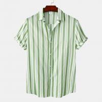Cotton Men Short Sleeve Casual Shirt & loose printed striped PC