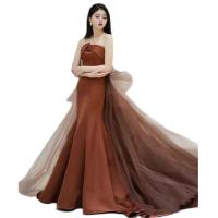 Polyester Slim & Mermaid & High Waist Long Evening Dress backless & off shoulder patchwork Others PC