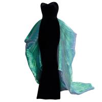 Polyester Slim & Mermaid & High Waist Long Evening Dress backless & off shoulder patchwork Others black PC