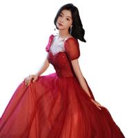 Polyester Slim & High Waist Long Evening Dress large hem design patchwork Others wine red PC