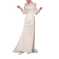 Polyester Waist-controlled & Slim & High Waist Long Evening Dress & off shoulder patchwork Others white PC