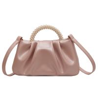 PU Leather Pleat & Easy Matching Handbag attached with hanging strap Plastic Pearl PC