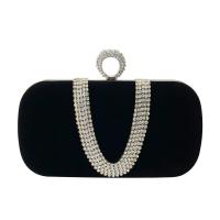 Metal & Flannelette Easy Matching Clutch Bag attached with hanging strap & with rhinestone PC