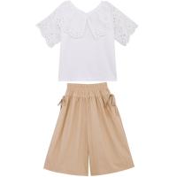 Polyester Girl Clothes Set & two piece & loose Pants & top white Set