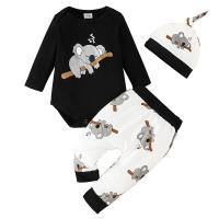 Polyester Boy Clothing Set & two piece & loose Pants & top printed Cartoon white and black Set