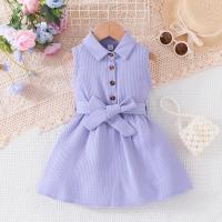 Polyester Girl One-piece Dress Cute belt purple PC