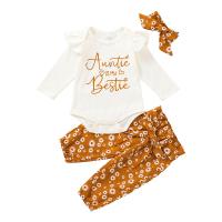 Polyester Girl Clothes Set & two piece Pants & top printed letter white Set