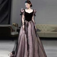 Polyester Waist-controlled & Slim & High Waist Long Evening Dress large hem design patchwork PC