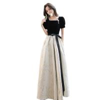 Polyester Waist-controlled & Slim & High Waist Long Evening Dress large hem design patchwork PC