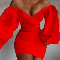 Cotton Waist-controlled & Slim Sexy Package Hip Dresses deep V stretchable Solid PC