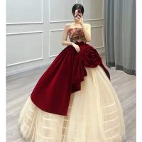 Polyester Slim & High Waist Long Evening Dress  patchwork Solid red PC