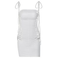 Polyester Slim & High Waist Sexy Package Hip Dresses backless & hollow patchwork Solid white PC