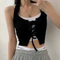 Knitted Camisole midriff-baring & two piece & hollow stretchable Solid PC