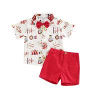 Spandex & Polyester Boy Clothing Set & two piece & loose Pants & top printed Cartoon red and white Set