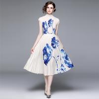 Gauze & Polyester Soft & Slim & long style & High Waist One-piece Dress printed floral PC