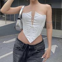 Polyester Slim & Lace Up Tube Top patchwork Solid PC