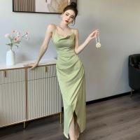Polyester Waist-controlled & front slit Slip Dress slimming Solid PC