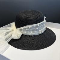 Straw & Gauze Outdoor Bucket Hat sun protection & adjustable Solid PC