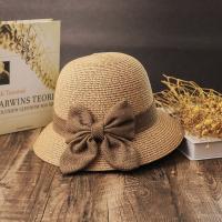 Straw Easy Matching Bucket Hat with bowknot & sun protection & adjustable Solid PC