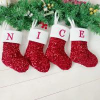 Knitted Christmas Decoration Stocking christmas design Sequin red PC