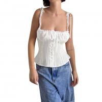 Polyester Slim Camisole backless & off shoulder patchwork Solid white PC