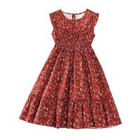 Polyester Slim Girl One-piece Dress printed Solid red PC