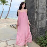 Polyester Slip Dress backless & loose Solid pink PC