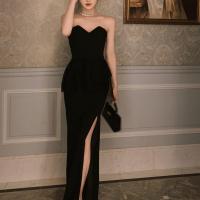 Gauze & Polyester front slit Tube Top Dress slimming Solid black PC