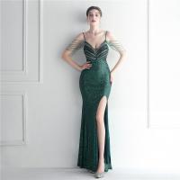 Sequin & Polyester Slim Long Evening Dress side slit patchwork PC
