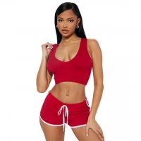 Polyester Women Casual Set midriff-baring & two piece & breathable Solid Set