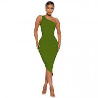 Polyester Slim Sexy Package Hip Dresses & breathable & skinny style & One Shoulder stretchable Solid PC