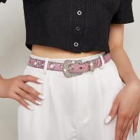 PU Leather & Zinc Alloy Easy Matching Fashion Belt with rhinestone pink PC
