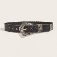 PU Leather & Zinc Alloy Easy Matching Fashion Belt flower shape black PC