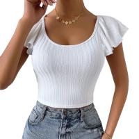 Spandex & Polyester T-shirts femmes à manches courtes teint nature Solide Blanc pièce