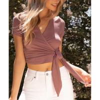 Spandex & Polyester Slim Women Short Sleeve T-Shirts midriff-baring plain dyed Solid PC