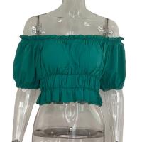 Polyester Boat Neck Top midriff-baring plain dyed Solid PC