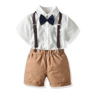 Cotton Boy Clothing Set suspender pant & tie & top patchwork Set