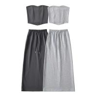 Cotton Slim Tube Top Dress back split patchwork Solid Set