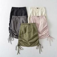 Cotton High Waist Package Hip Skirt patchwork Solid PC