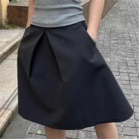 Cotton A-line Skirt slimming patchwork Solid PC