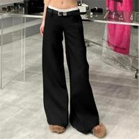 Cotton Hip-hugger Women Suit Trousers & loose patchwork Solid black PC