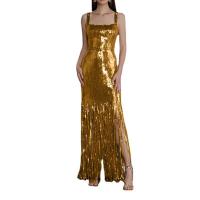 Polyester Slim & Tassels Sexy Package Hip Dresses backless patchwork Solid gold PC