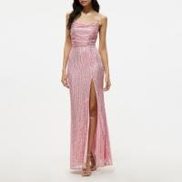 Polyester Waist-controlled & Slim Long Evening Dress side slit & backless patchwork Solid pink PC