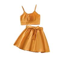 Polyester Slim & Princess Girl Clothes Set & two piece skirt & camis patchwork Solid orange Set