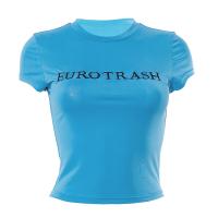 Polyester Slim Women Short Sleeve T-Shirts midriff-baring printed letter PC