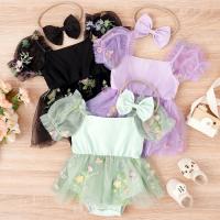 Cotton Baby Jumpsuit with hair accessory embroidered shivering PC