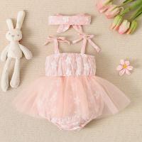 Cotton Baby Jumpsuit with hair accessory embroidered shivering pink PC