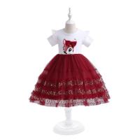 Sequin & Cotton Soft & Ball Gown Girl One-piece Dress Cute Deerlet red PC