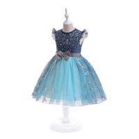 Sequin & Gauze & Cotton Soft & Ball Gown Girl One-piece Dress & breathable Cotton printed star pattern blue PC