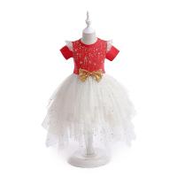 Sequin & Gauze & Cotton Soft Girl One-piece Dress with bowknot & irregular printed star pattern red PC